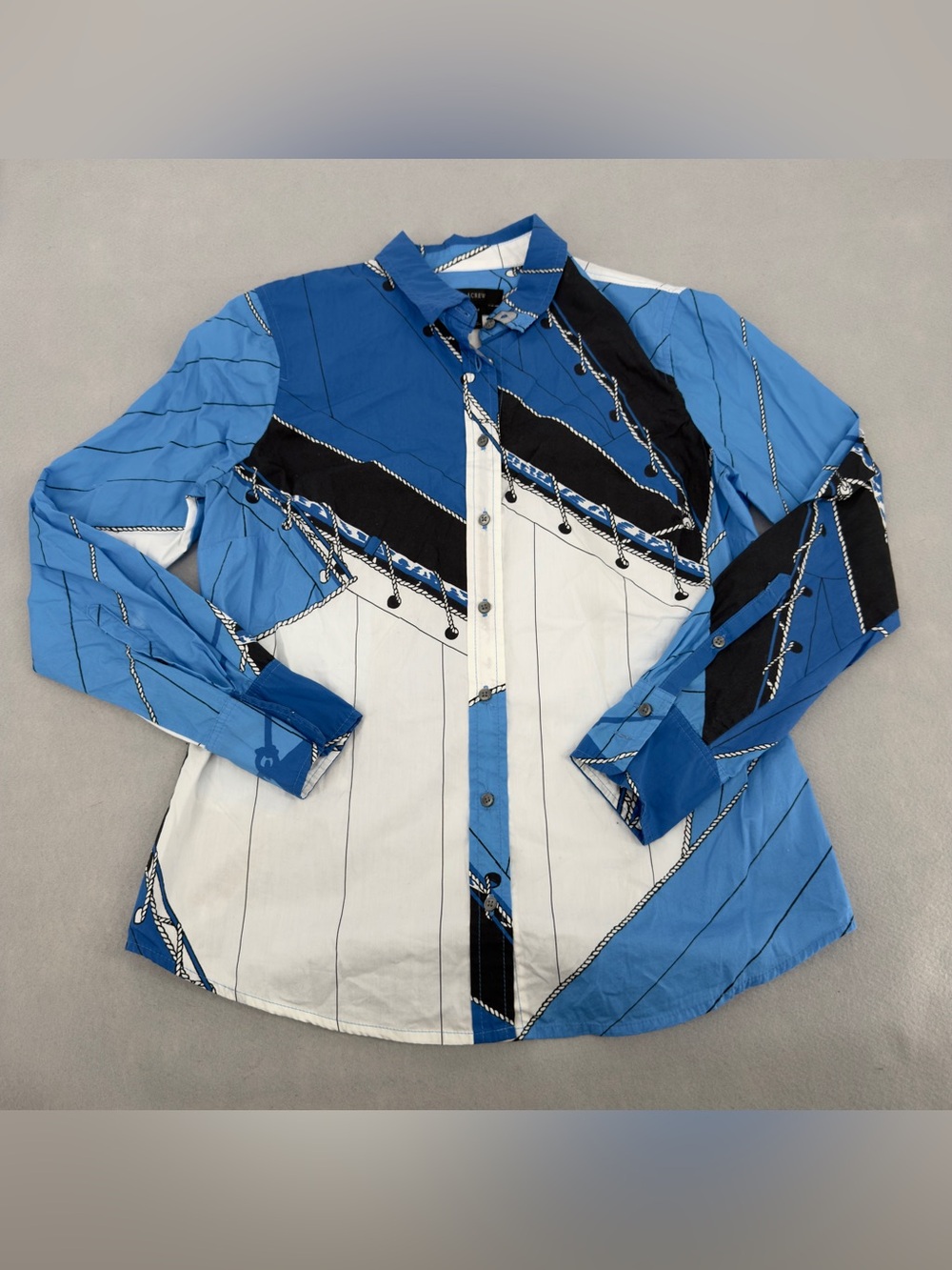 J.Crew Cotton Regatta Nautical Print Blue & White Button Up Top Sz 6